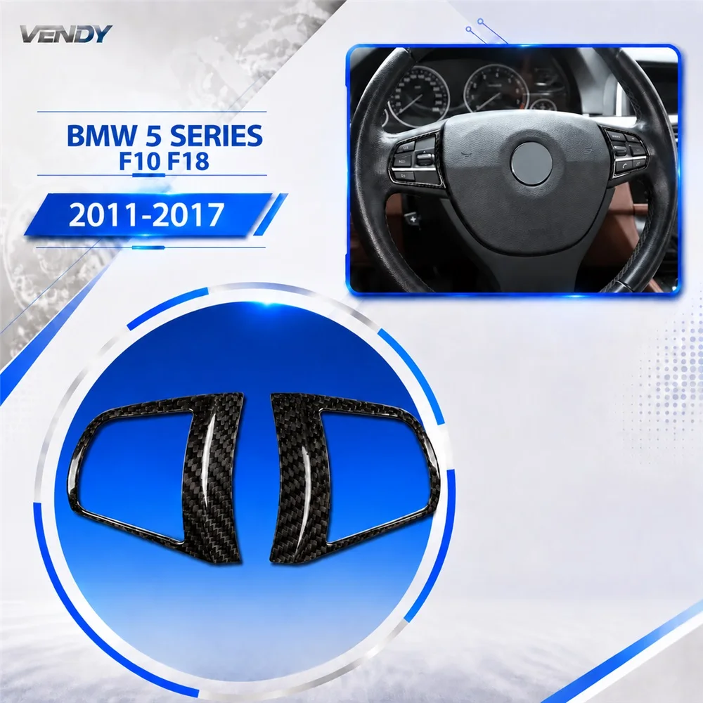 Real Carbon Fiber For BMW 5 series F10 F18 2011-2017 Steering Wheel Button Decorative Frame Cover Modified Parts Accessories