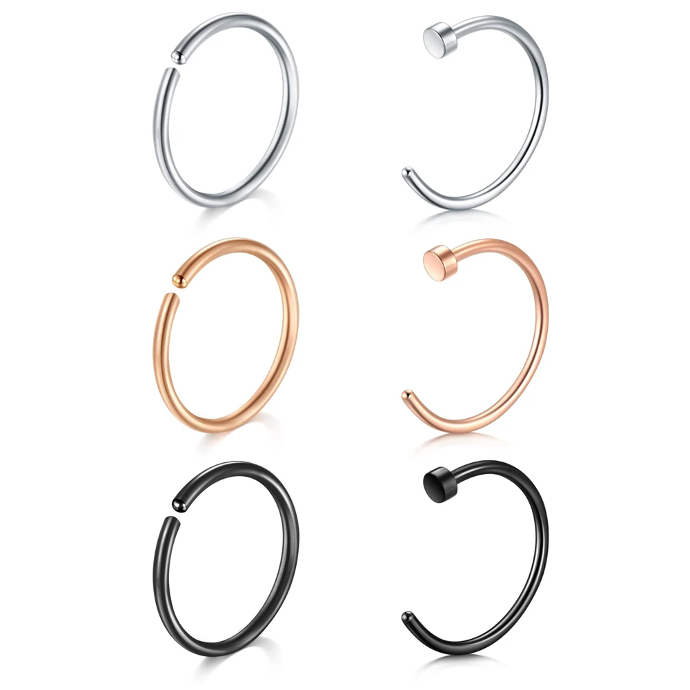 1-6pcs Nose Rings Hoops 20G Surgical Steel Simple Earrings for Tragus Cartilage Snug Ear Septum Eyebrow Lip Piercings 6mm-12mm