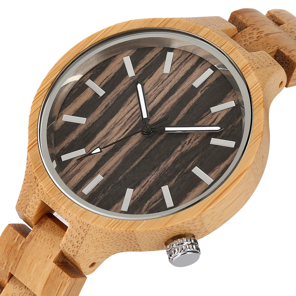 Vintage Trendy Bamboo/Red Wood Quartz Women's Wristwatch Folding Clasp Wooden Bracelet Watch Band Female Watches Gift