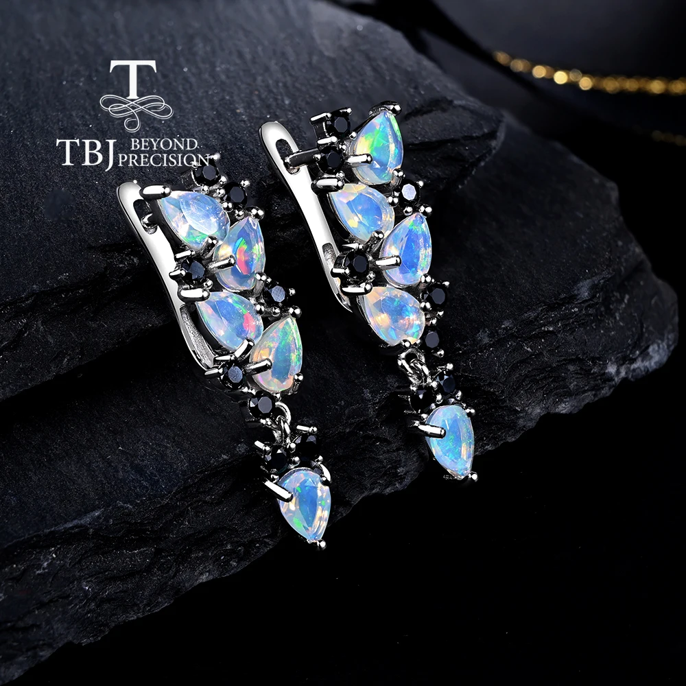 Luxury Fashion Designer Chic Dangle Silver Clasp Earrings for Lady Natural Opal October Birthstone Stone Precious Jewelry Gift