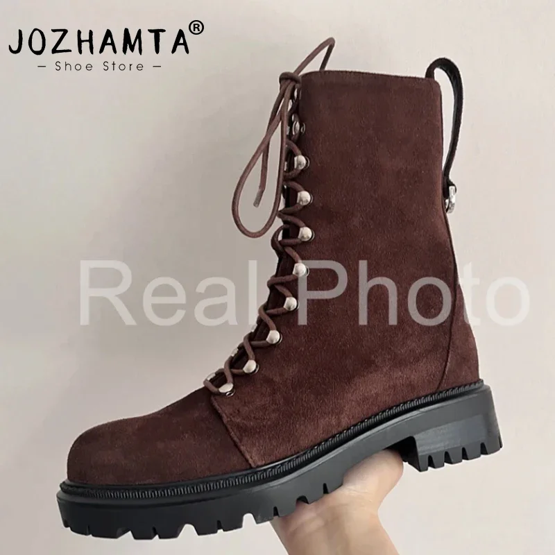 JOZHAMTA Size 34-42 Women Ankle Boots Leopard Thick Heels Platform Winter Shoes Fall 2025 Casual Dress Chelsea Short Booties