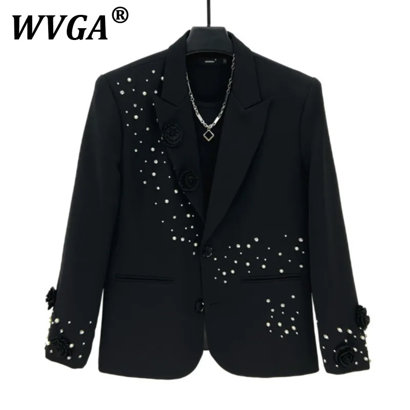 

WVGA Spring Autumn New Men's Tide Beaded Diamond Rose Patchwork Design Blazer Niche Chic Casual Padded Shoulder Suit-Coats W9835