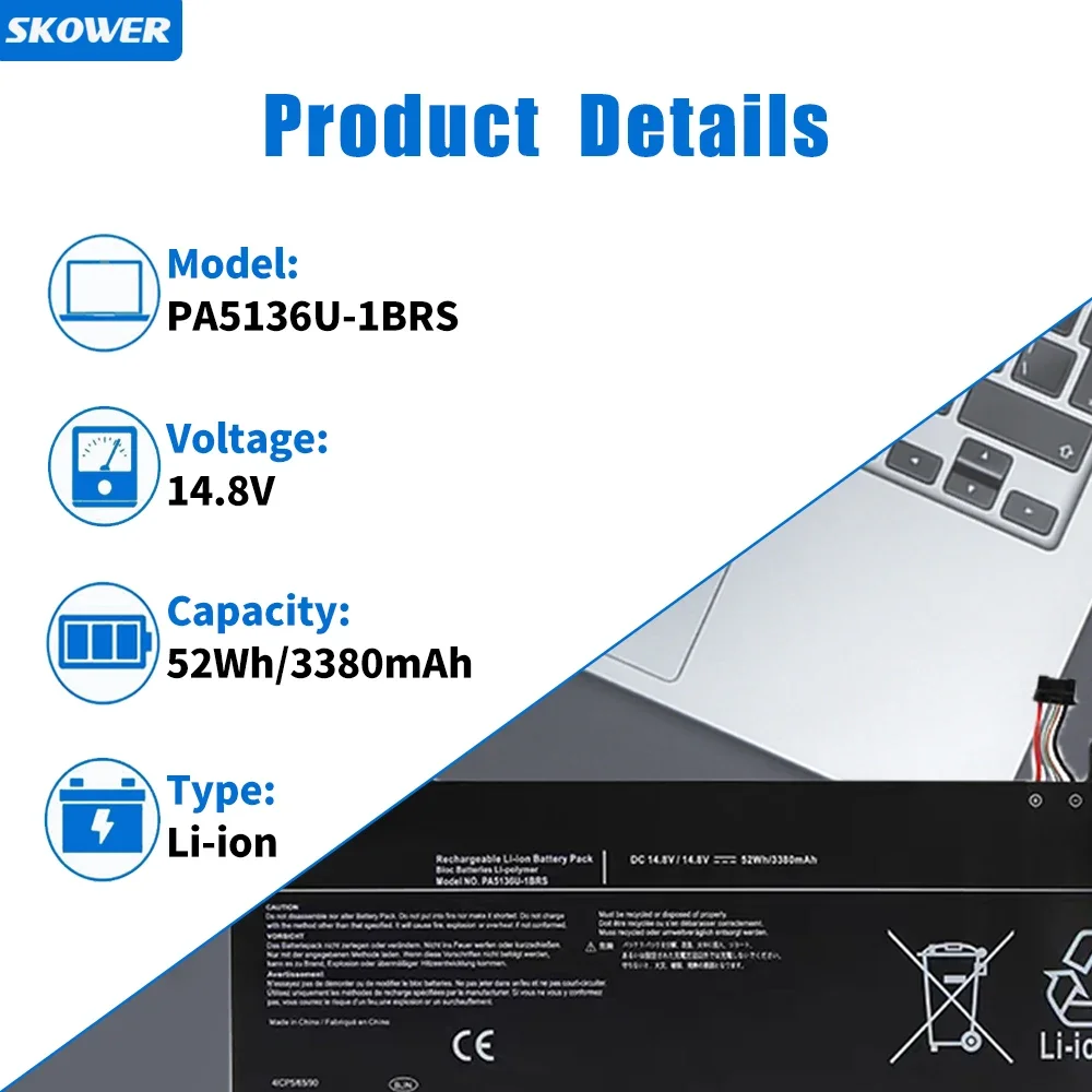 SKOWER 14.8V 52Wh PA5136U-1BRS Battery for Toshiba Portege Z30 Z30-A Z30-A-12U Z30-B Z30-A1301 Z30-AK01S Z30-AK03S Z30-AK04S