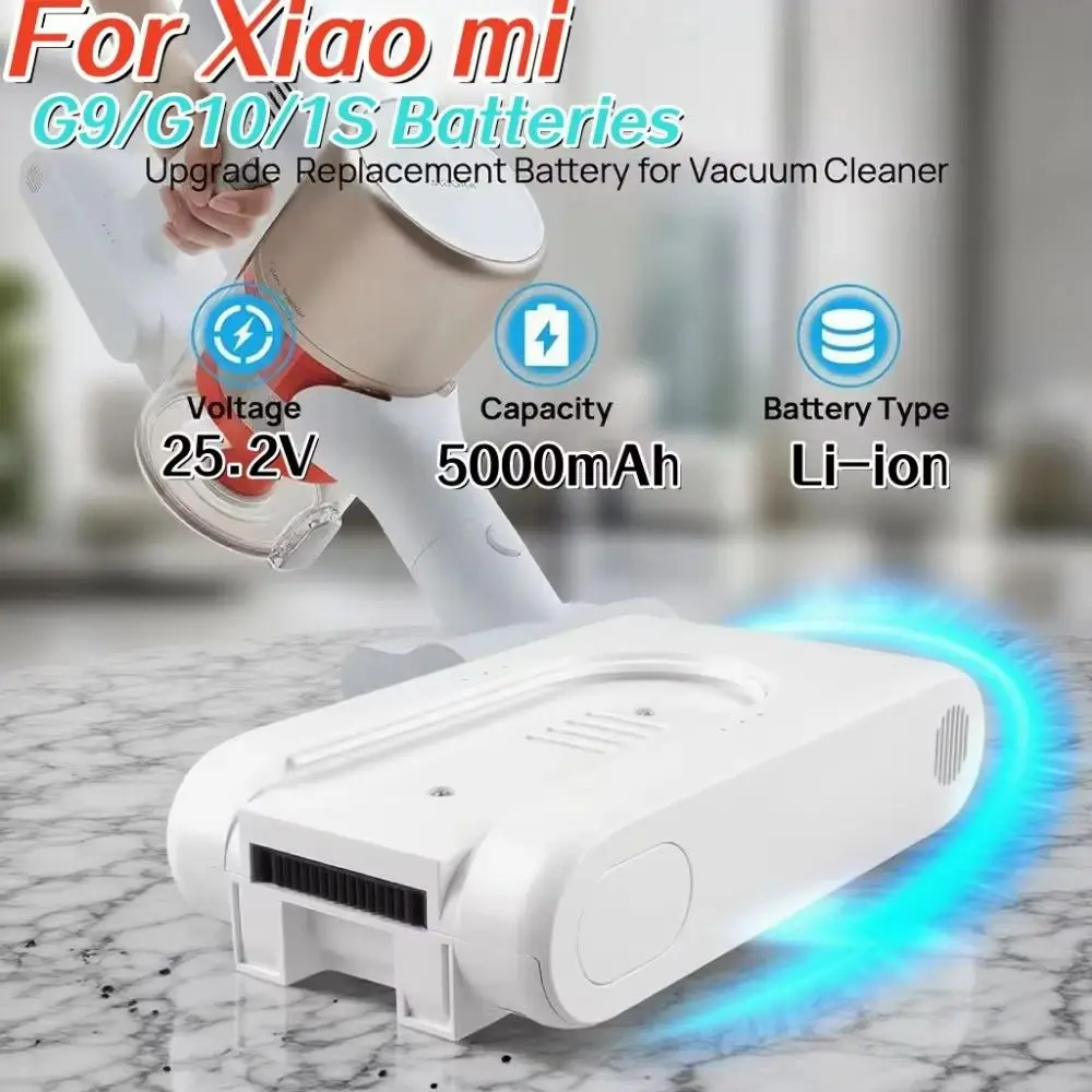 

NEW 25.2V Rechargeable lithium ion Battery Pack 5000mAh for Xiaomi Mijia G9 G10 G9 Plus G10 Plus Wireless Vacuum Cleaner.