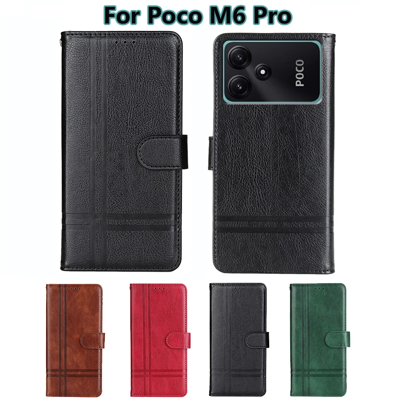 Wallet Phone Cover For Fundas POCO M6 Pro 5G Case Original Flip Leather Case For Capinha De Celular Xiaomi POCO M6 Pro 5G чехол