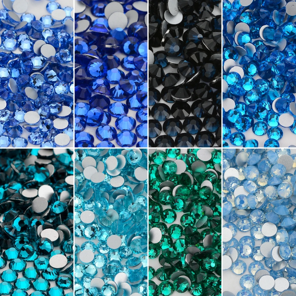 SS6-SS30 Glass Flatback Rhinestone Multi Color Blue Glitter Round Stones Rhinestones for Nail Art Fabric Clothing Decorating