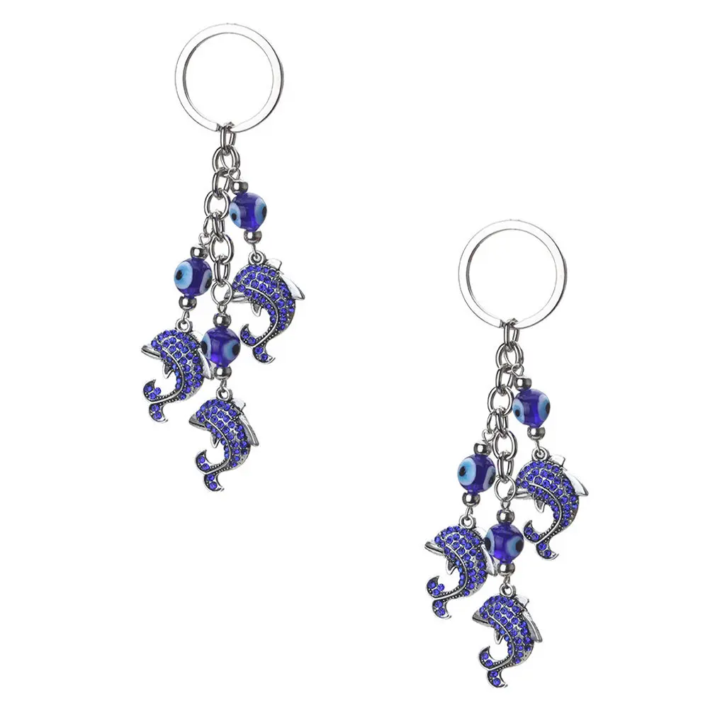 Dolphin Evil Eye Keychain 2pcs – Blue Protective Pendant Charm for Bag, Keys, or Gift