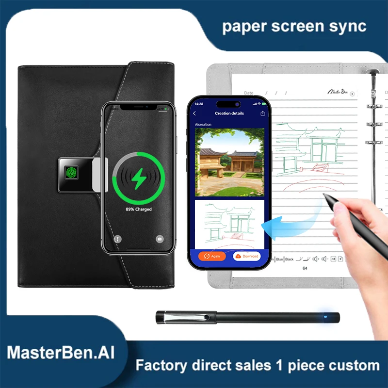 A5 multifunctional smart notebook fingerprint lock u disk AI drawing bluetooth recording office meeting study smart notepad