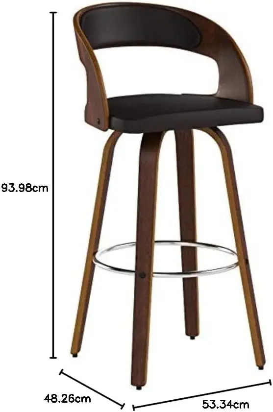 مقعد بار دوار حديث لمنتصف القرن مقاس 26 بوصة مصنوع من الجلد الصناعي البني وخشب الجوز لجزيرة المطبخ #3