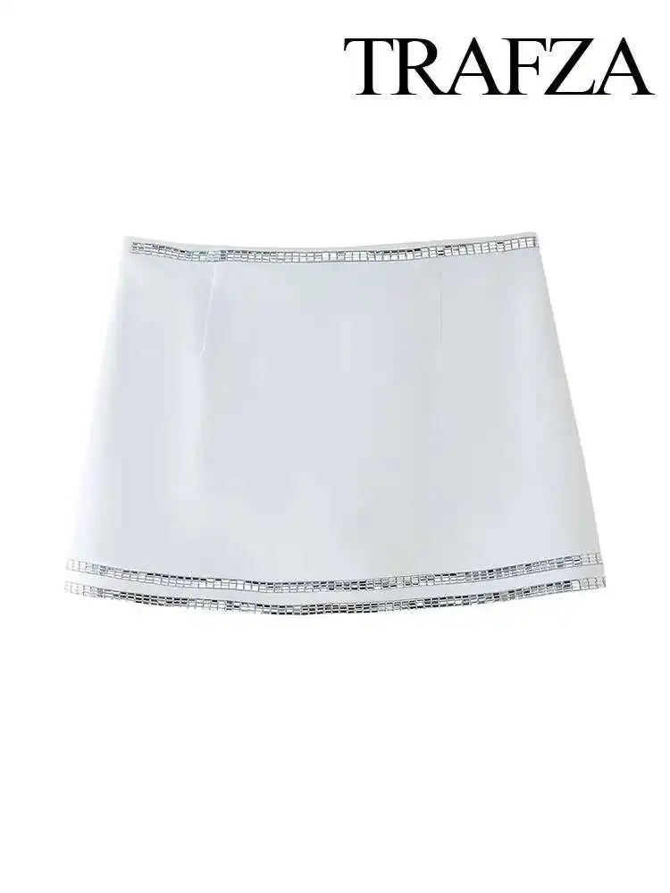 

New Women Elegant High Waist A-E Short Skirt Woman Summer Street Clothing Jewelry Decoration Solid Slim Mini Skirts Mujer
