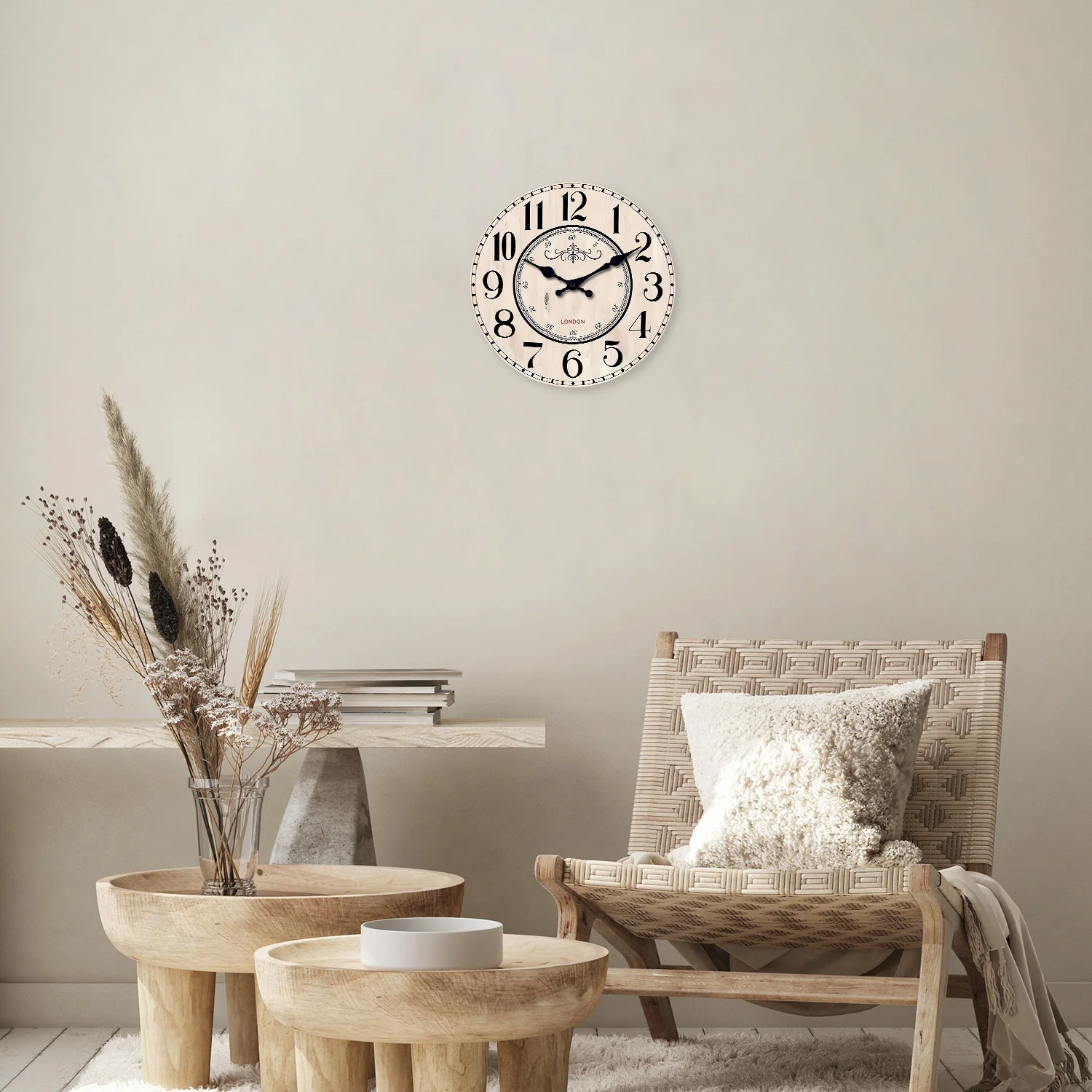 French-Style Retro London Arabic Numeral Pattern Wooden Wall Clock for Living Room, Bedroom, Kitchen, Home Decoration, Silent Quartz Clock, Holiday Gift, 10 Inches, 12 Inches, 14inch, 16inch (Battery Not Included)