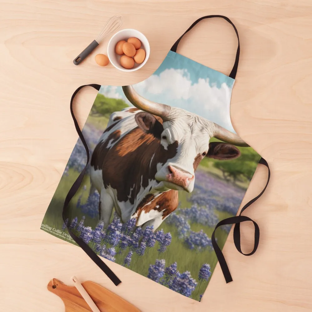 

Longhorn Bull in Field of Bluebonnets Apron Things For Kitchen Kitchen Women Funny Kitchen Things Apron