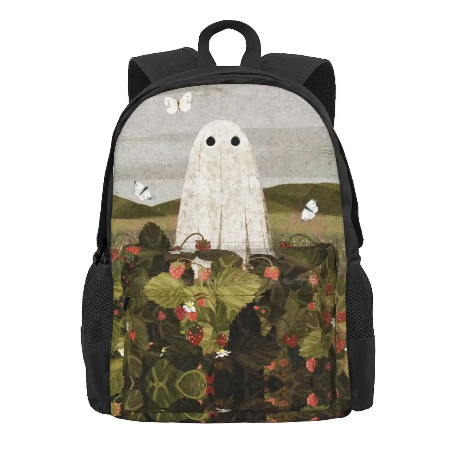 Strawberry Fields Hot Sale Schoolbag Backpack Fashion Bags Ghost Spirit Haunt Field Plant Nature Butterlfies Crop Strawberries