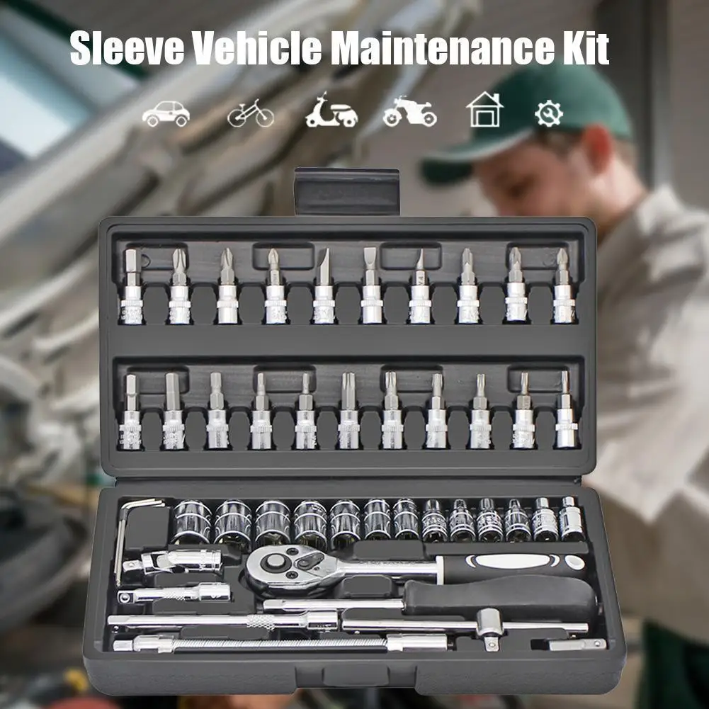 

Household Hardware Repair Set 46pcs Hand Tools Ratchet Wrench Set Multi-functional Combination Toolbox Wrench