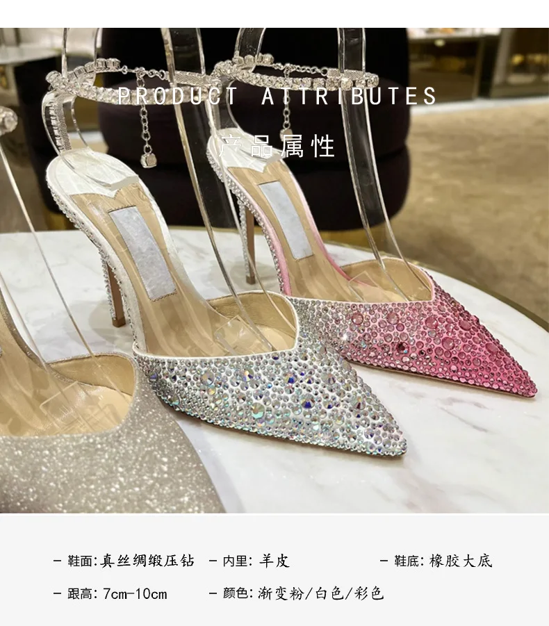 Zapatos de tacón alto con diamantes de imitación, sandalias sexys de lujo para fiesta y boda, color rosa y blanco, principios de primavera, novedad de 2024