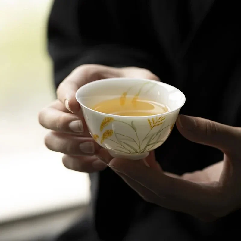 Hand drawn wheat ear master cup Kung Fu tea set ceramic tea cup large household tea bowl cup