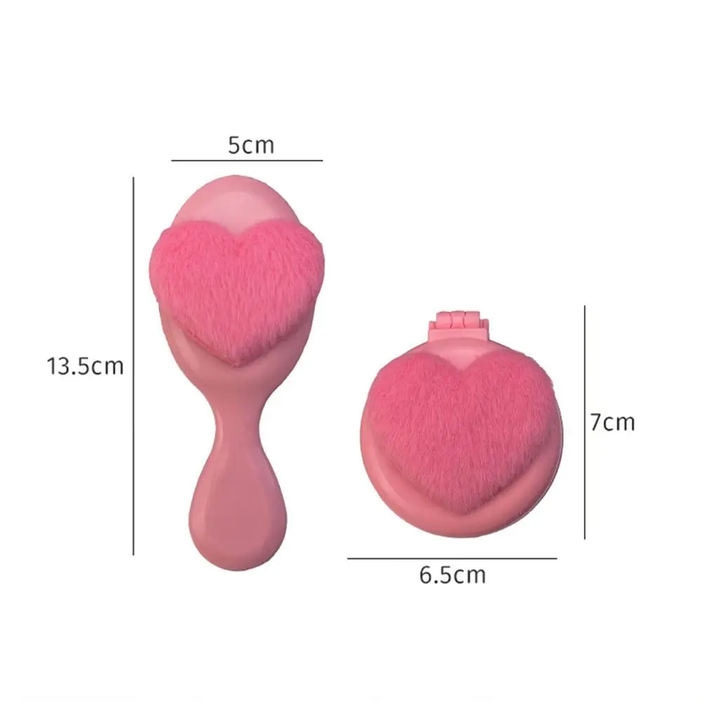 Portable Pink Round Folding Comb with Mirror Anti Static Compact Handle Comb Cartoon Love Decor Massage Comb Girl