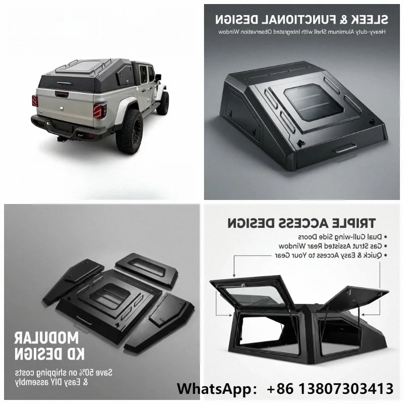 Aluminum Alloy Truck Ute Canopy for Jeep Gladiator Hilux Tacoma Manual Operation Waterproof Locking Features Camper Canopy Top