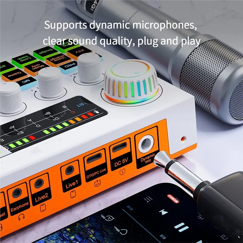 Karta dźwiękowa F999 Ultra Bluetooth z ekranem dotykowym, mikser, akompaniament do nagrywania śpiewów, niezależna karta dźwiękowa do występów na żywo, czarna - ABIU