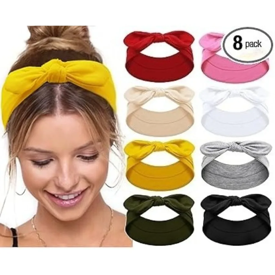 Bow Headbands for Women Non Slip 3.5'' Wide Knotted Headband Hair Bands with Bows Rabbit Ears Womens Turban Headbands Headwraps Girls Strechy Cute Hair Accessories, Headbands 6