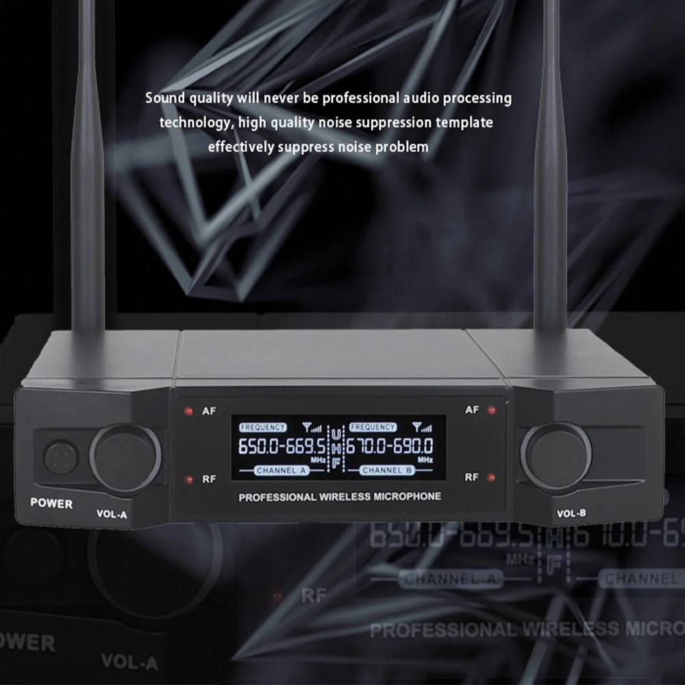 ميكروفون لاسلكي معدني مزدوج Uhf ميكروفون ديناميكي لاسلكي، نظام ميكروفون محمول للكنيسة، دي جي، الزفاف، المنزل Ktv #6