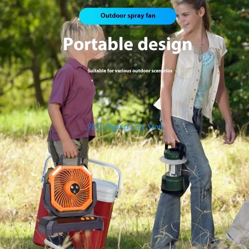 

U75B Rechargeable Misting Fan With 6L Bucket remotes control 3Misting Nozzle Battery Powered Outdoor Cooling Fan For Camping
