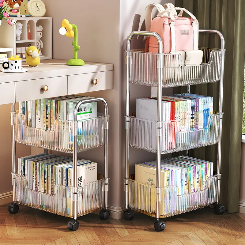Acrylic Backpack Storage Cart Wheeled Multi Layer Organizer Books Storage Cart Tea Trolley Rolling Cart Household Small Cart