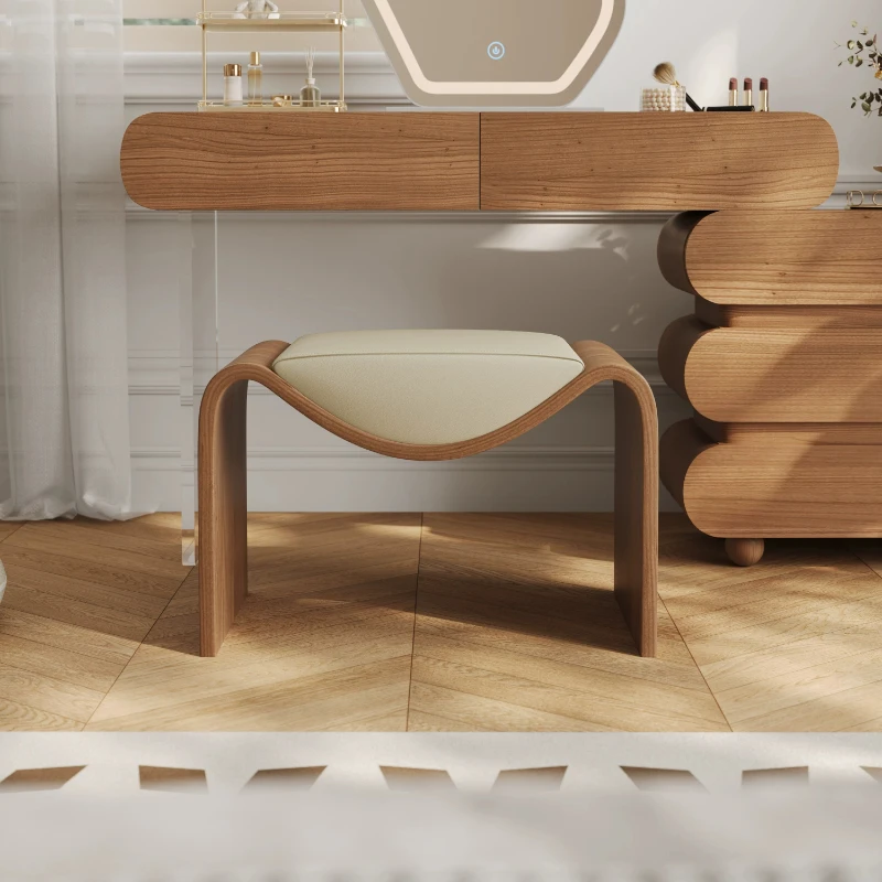 Leather Artistic Vanity Stool Minimalist Bedroom Trendy Vanity Stool Relaxing Home Furniture Taburete De Maquillage ZY40HZD