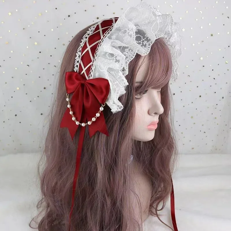 Original Lolita Lolita Ruffled Headband with Hairpins Daily Versatile BNT Headdress Angel Street Anime Maid Cosplay Headdress 3