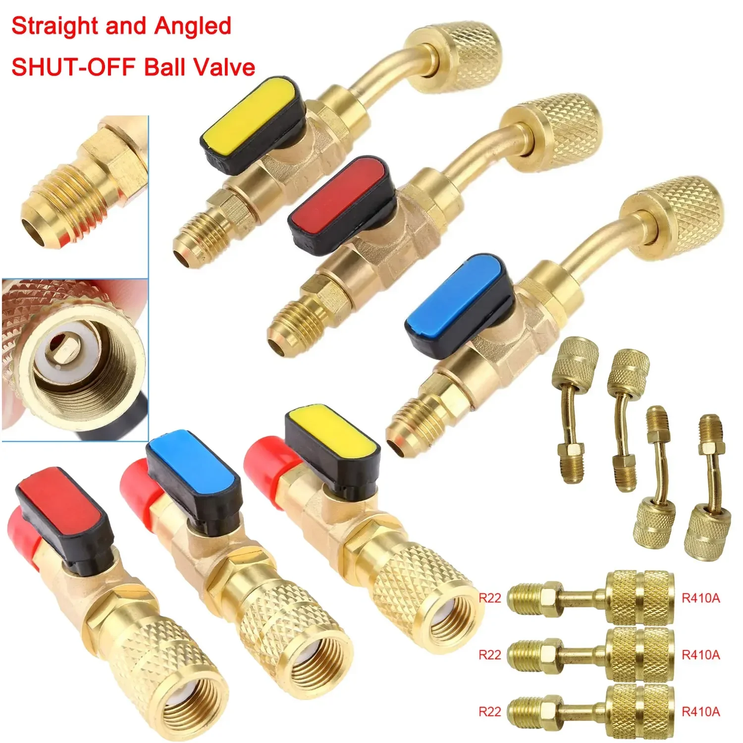 Angled Compact Ball Valve 1/4 Inch SAE, Air Conditioning Refrigerant R410A R134A Shut Valve,3PCS R410A R134A Shut Valves
