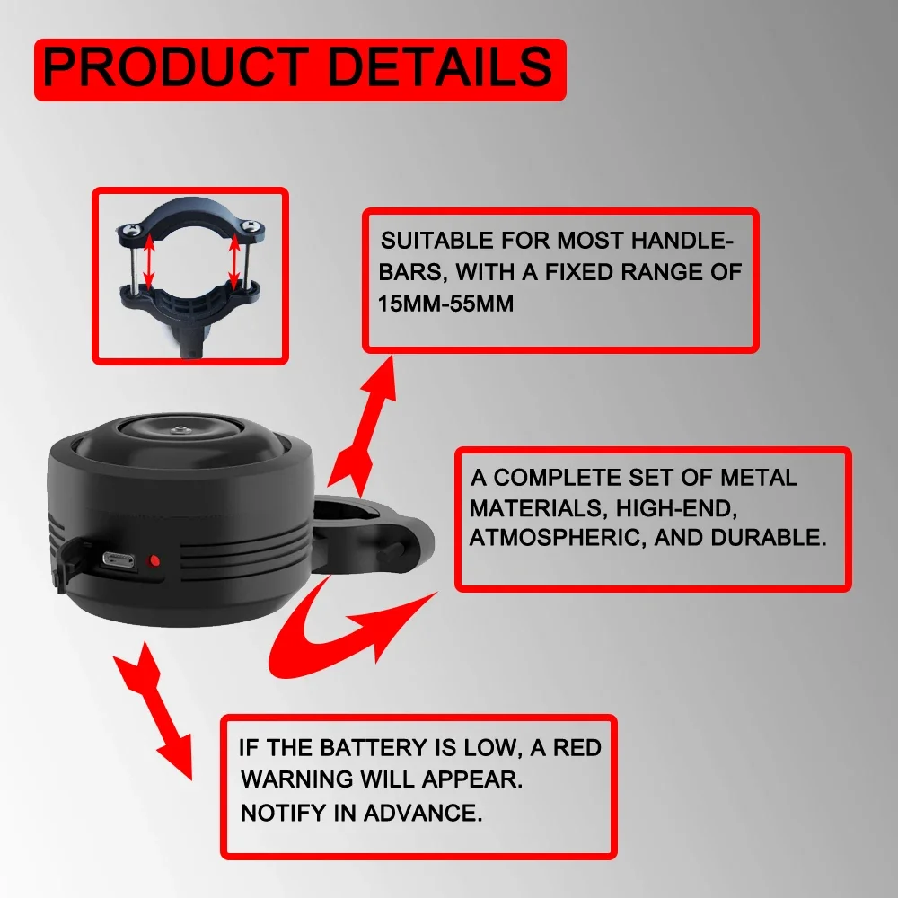 125db  Warning Electric Scooter Bell Electric Horn Waterproof USB Charging Loud Sound BMX MTB Bike Handlebar Safety - view 6