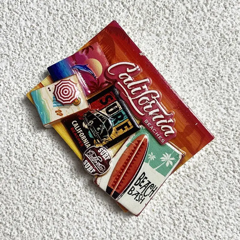

California Creative Beach Postcard Decoration 3d Painted Refrigerator Magnet Travel Souvenir Craft