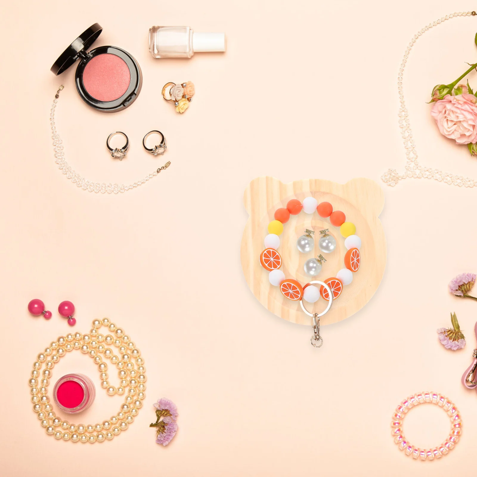 

Bracelet Display Tray Wooden Jewelry Organizer Plate Beaded Bangle Holder Decorative Desktop Accessory for Jewelry Storage