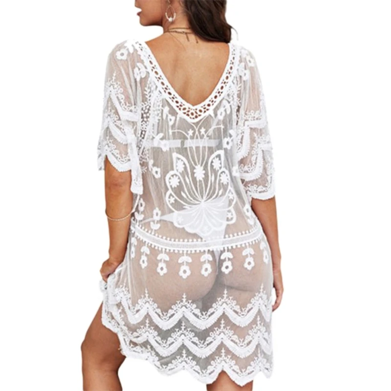 2022 neue Frauen Bikinis Abdeckung Up Lose Spitze Strand-Kleid Sexy Durchsichtig Badeanzug Cover Up Mode Spitze kaftan Beachwear