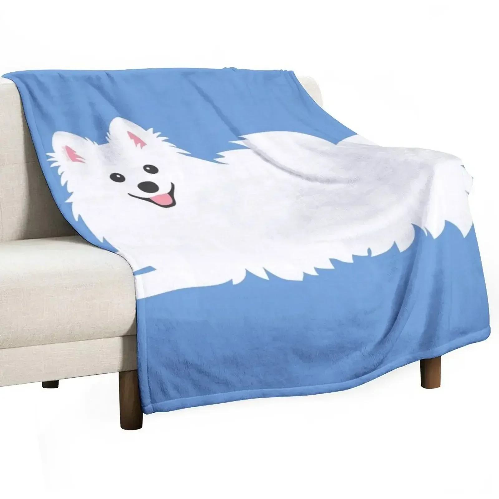 

Waiting Japanese Spitz Puppy Dog - KamaHachi Sky Blue Throw Blanket decorative Cute Plaid Blankets