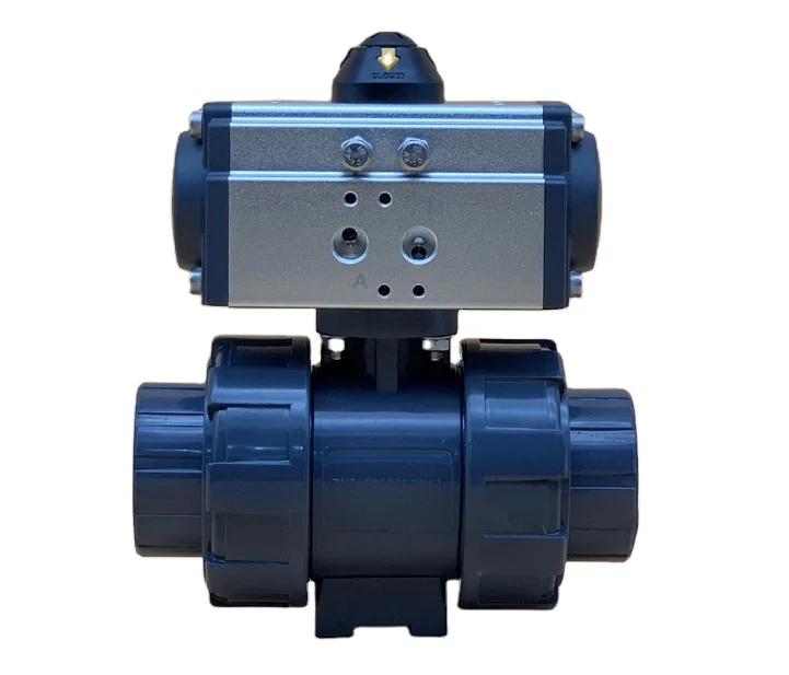 

Air Actuator Double Union UPVC Plastic 2 Ways Pneumatic Actuator Ball Valve for Air/Water/Gas OEM Customized Support
