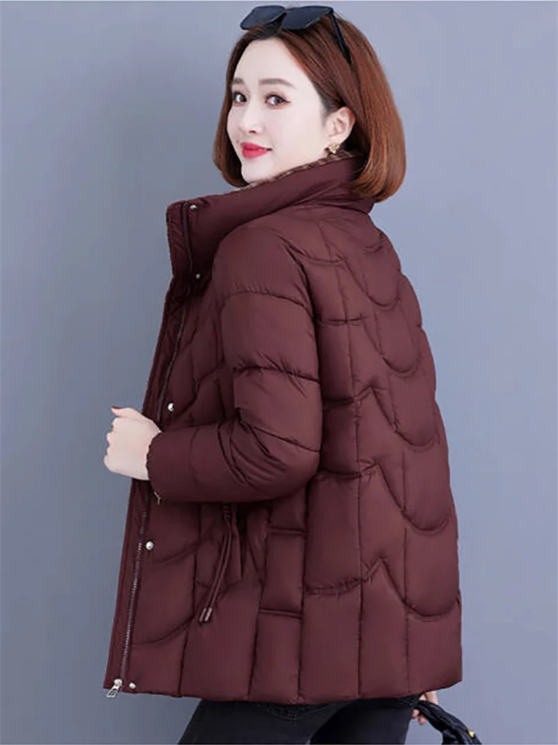 2025 Fashion Stand-up Collar Parkas Women's Cotton-padded Jacket Winter Thicken Warm Quilted Coats Casual Mother Slim Outerwear