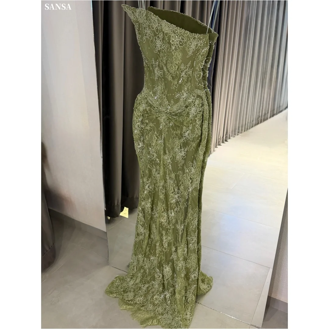 

Sansa Customized Green Elegant Tulle Prom Dresses Lace Sparkly Sleeveless Floor-Length vestidos de noche Formal Evening 2026