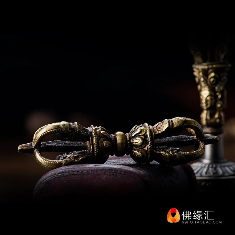 Nepalese Vajra Bell Tibetan-style handcrafted bronze five-strand Vajra bell and Vajra staff offering set
