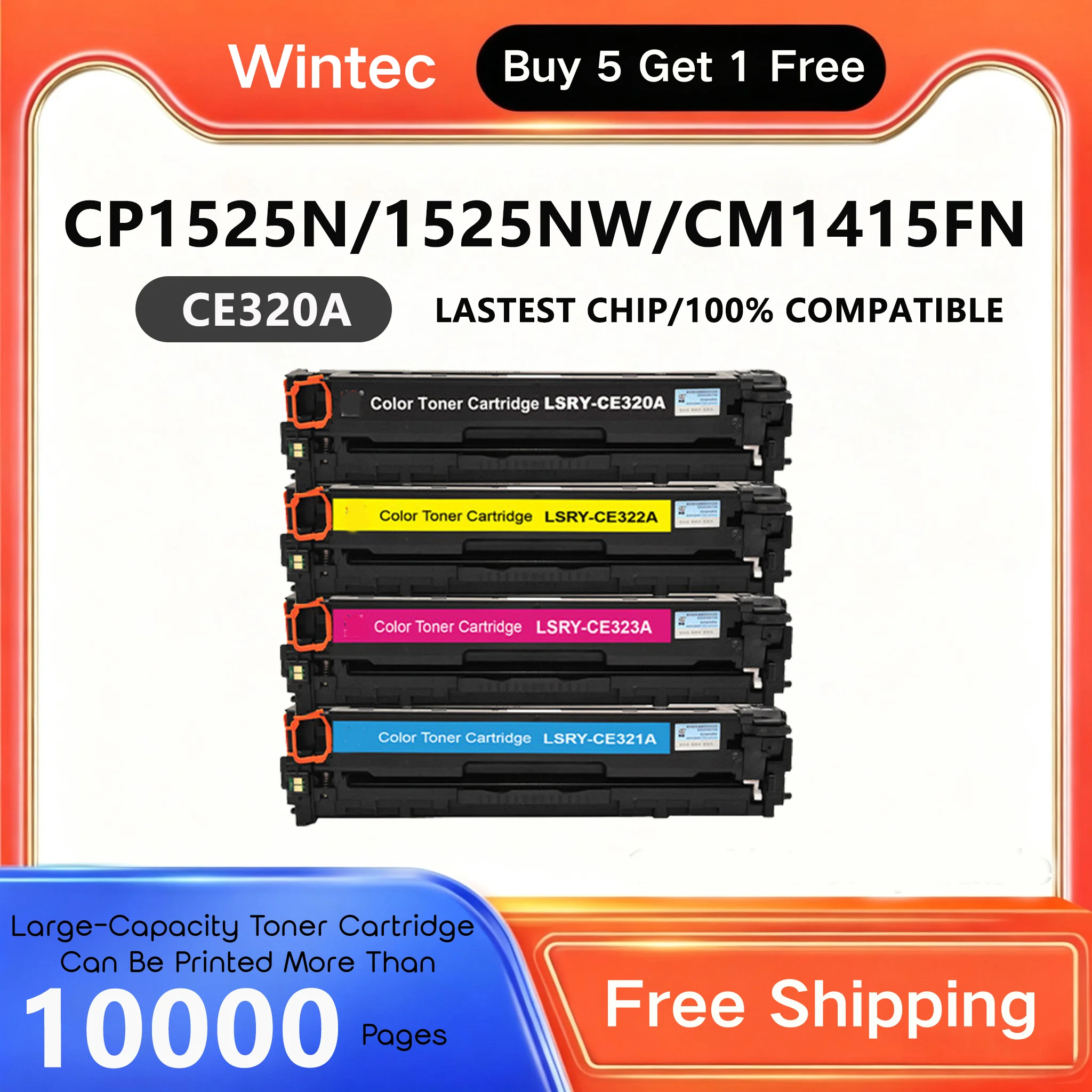 CE320A CE321A CE322A CE323A 320A Compatible Color Toner Cartridge For HP Color laserjet CP1525N 1525NW CM1415FN 1415FNW printer