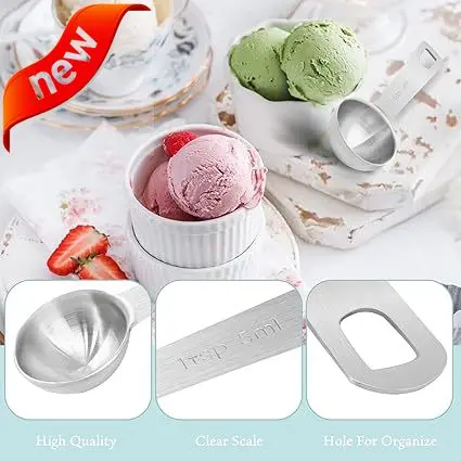 2 Stück 1/3 Esslöffel (1/3 Tbit/s |   1 Tsp |   5ml |   5 cm) Edelstahl-Messlöffel, 1 Teelöffel, einzelner Messlöffel aus Metall