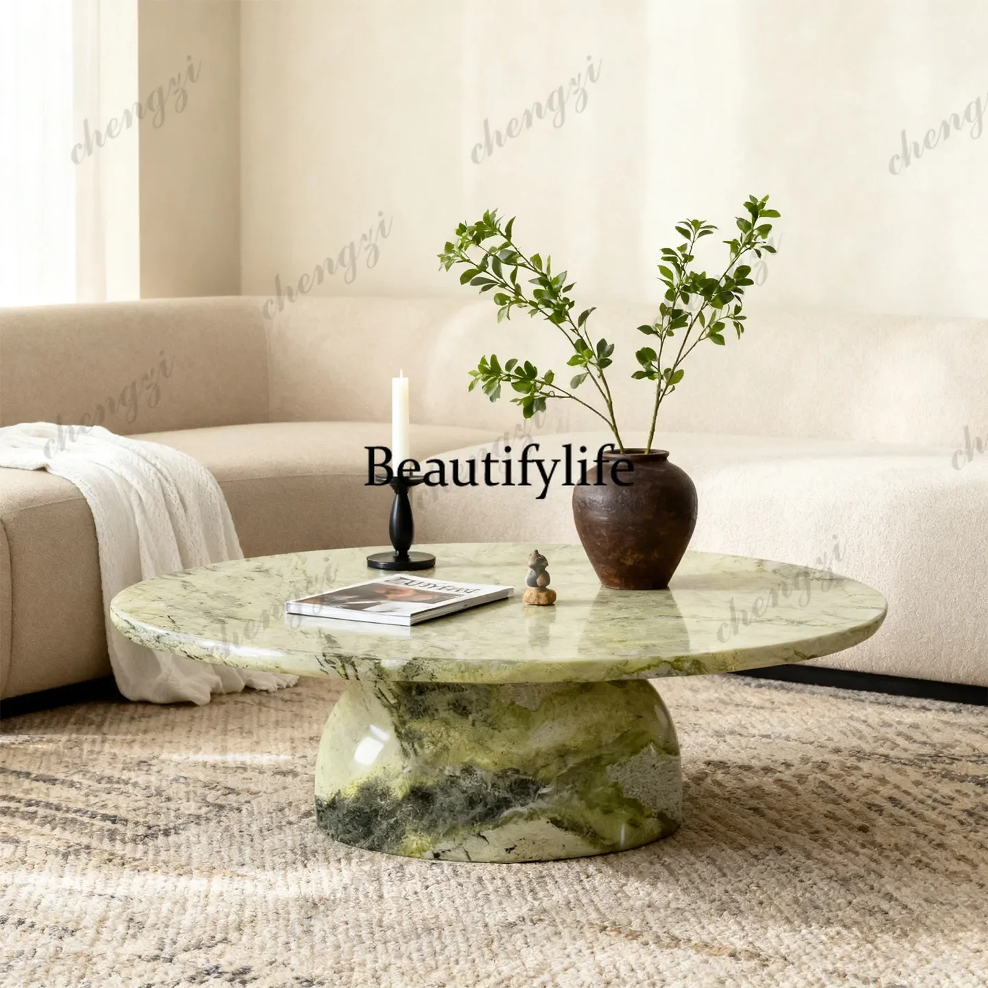 P182 P182 Modern Light Luxury Natural Marble Coffee Table Round Home High-End Living Room Tea Table Designer Edition