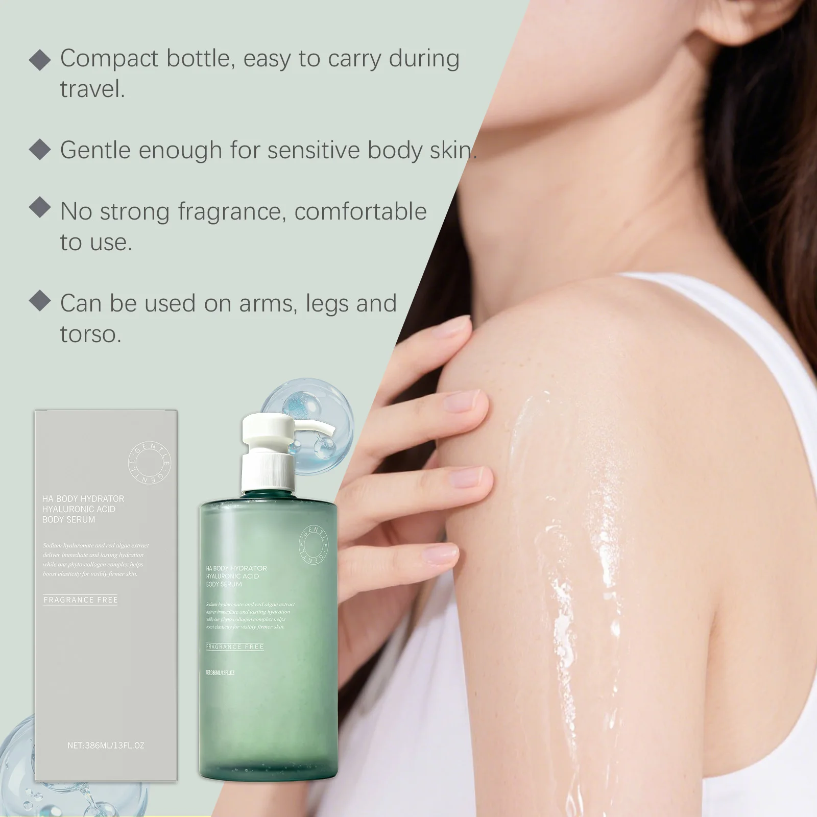 Hyaluronzuur Lichaamsserum Hydratatie Voedende Huid Vernieuwen Huid Elasticiteit Verhogen Verstevigende Lifting Hydraterende Body Essentie