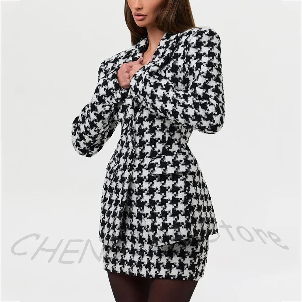 Customized Luxury Women Suit Classic Single Breasted Houndstooth Sophisticated Fashion Outfit Evening Party Female Two Piece Set