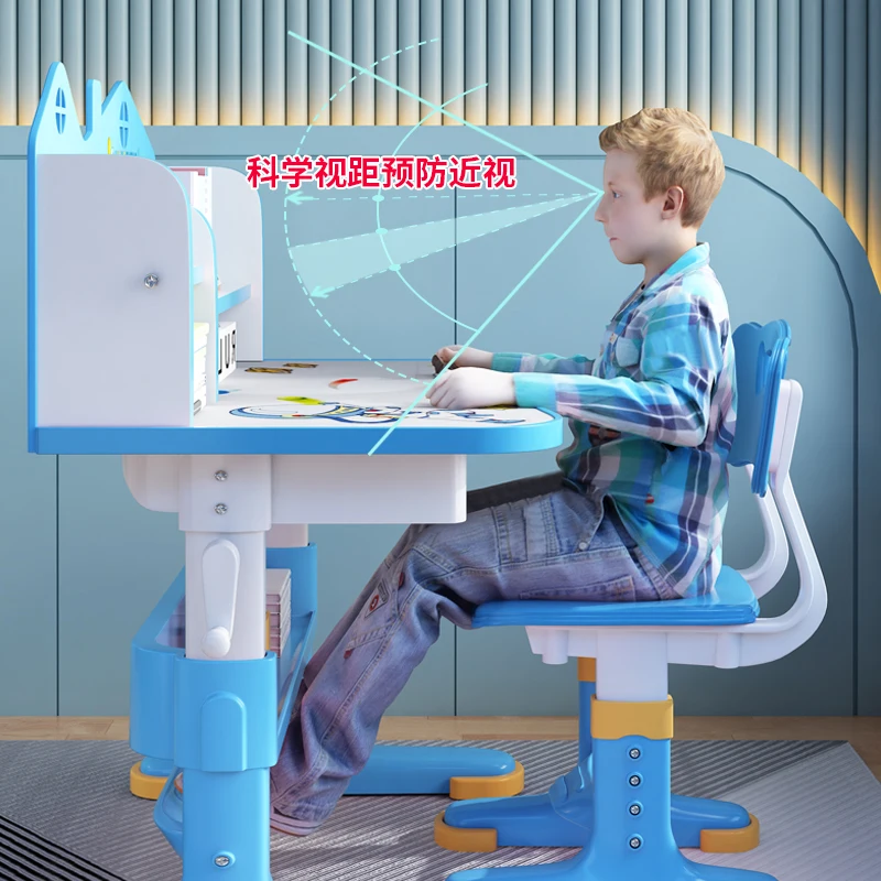 Children's study table Primary school students writing desk and chair set Household simple desk Lifting adjustable table combina