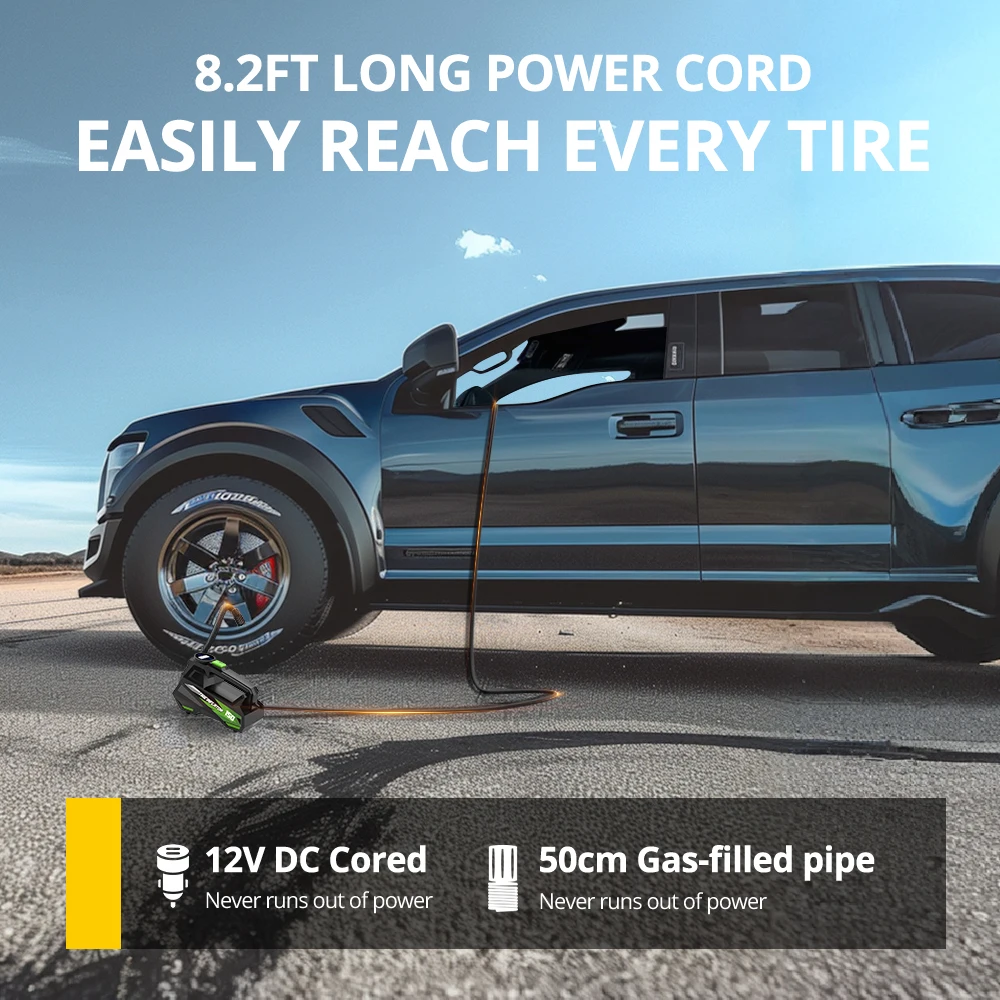 Carsun 12V Wired Compressor: Electric Inflator for Moto/Bike, Auto Inflation, Digital Display & Tire Pressure Monitor