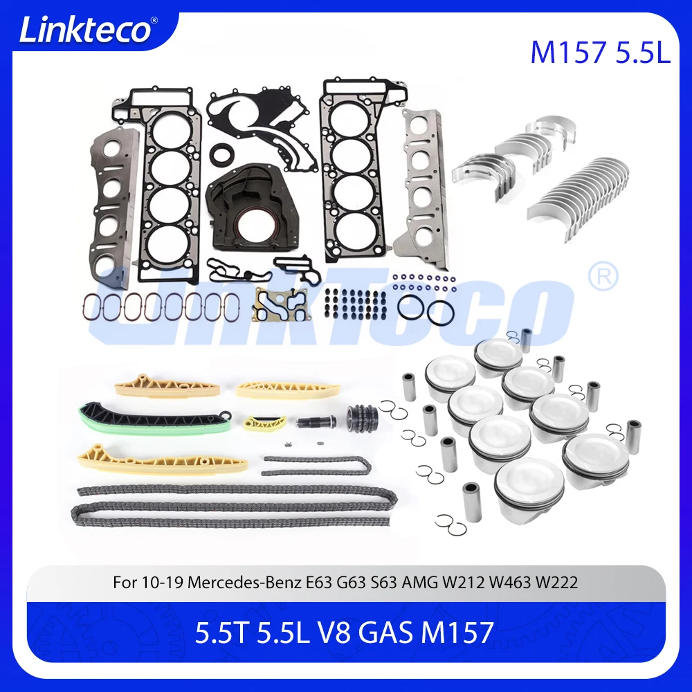 

Engine Part Rebuild Timing Chain Kit Full Gasket Piston Bearing Set Fit 5.5 T L V8 M157 For Mercedes-Benz E63 G63 S63 AMG 5.5L