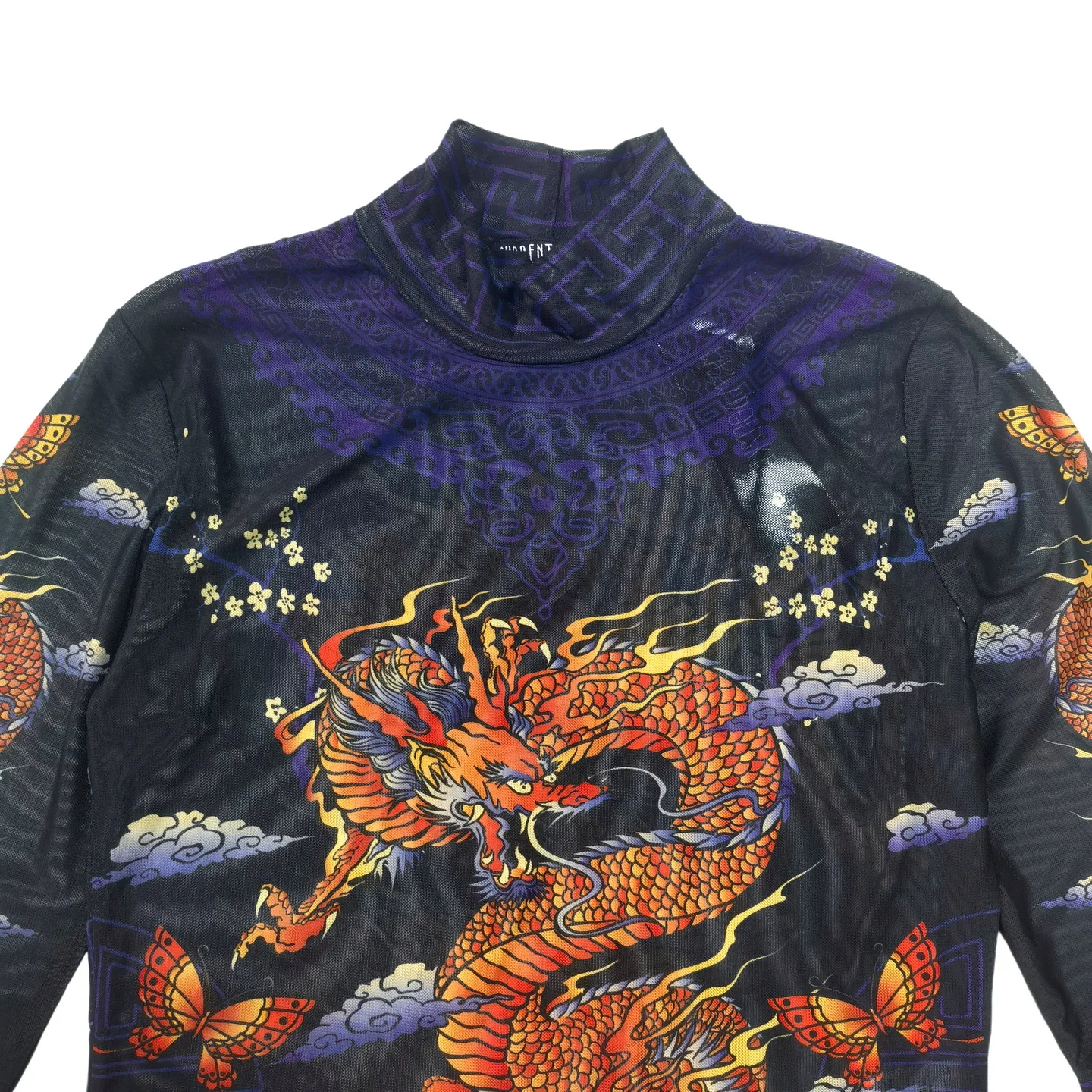 Limited Edition Punk Style Dragon Print Mesh Long Sleeve T-Shirt Sexy Girl Fashion Standard Fit Polyester Spandex Blend Short...