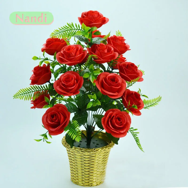 Künstlicher Blumenstrauß, 18-köpfige Rose, rosa Seidenpfingstrose, großer Kopf und Knospe, günstige Kunstblumen für Zuhause, Party, Hochzeit, Dekoration – Detail 2