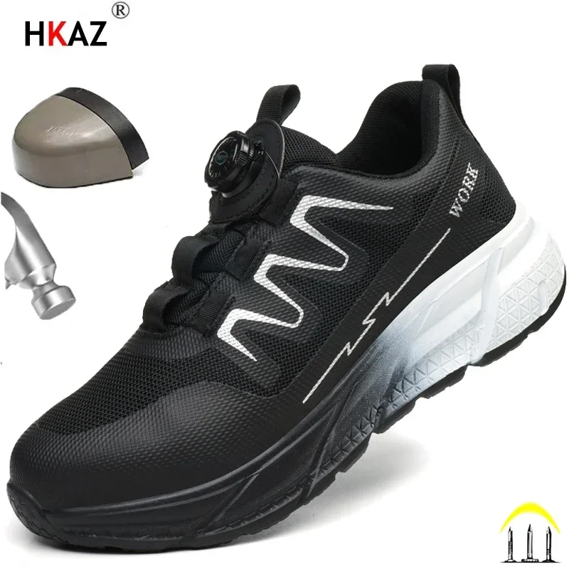 Rotary Button New Safety Shoes For Men Work Shoes High Quality Steel Toe Sneakers Indestructible Construction Work Shoes   ﻿ ﻿
